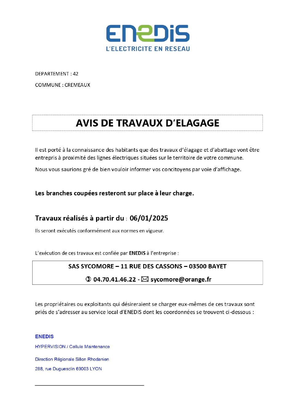 Enedis Travaux Elagage 012025