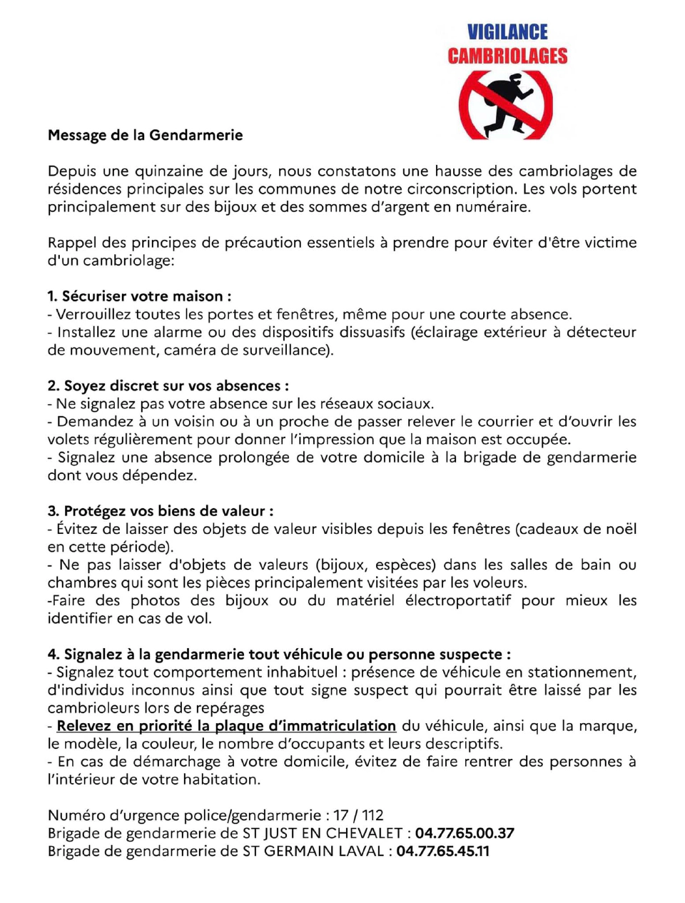 Gendarmerie Recrudescence Cambriolages 122024