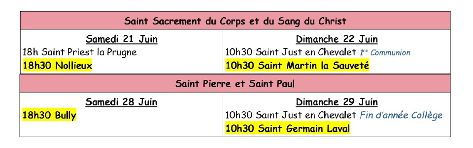 Planning messes mai-juin 2025