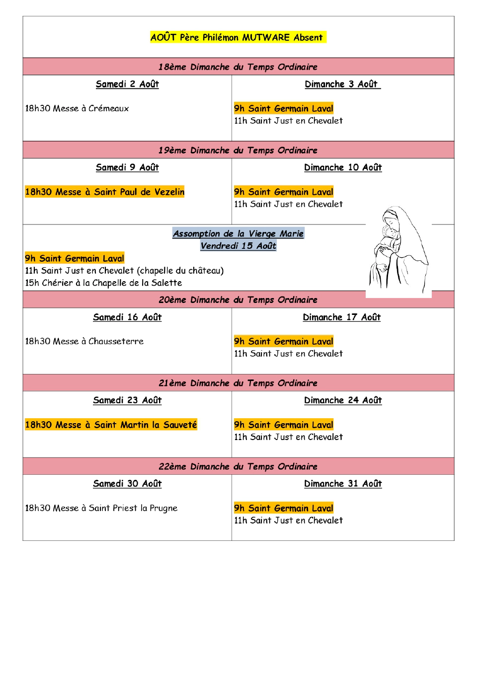 Planning messes juillet-août 2025
