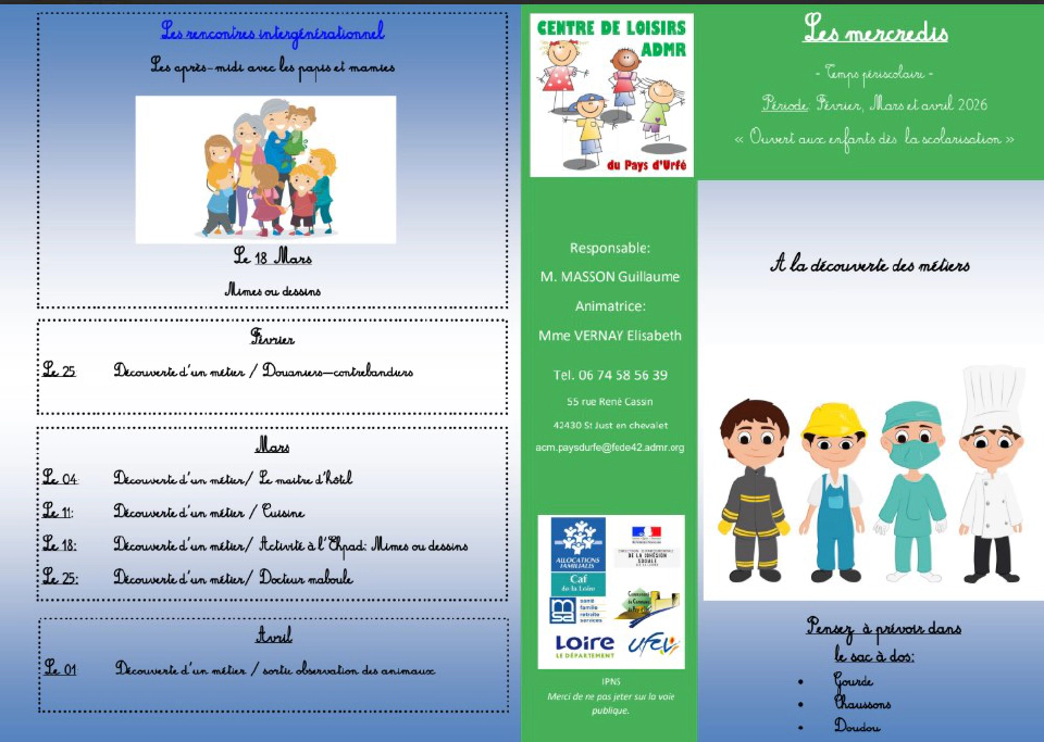 Programme des mercredis de févirer à avril 2026